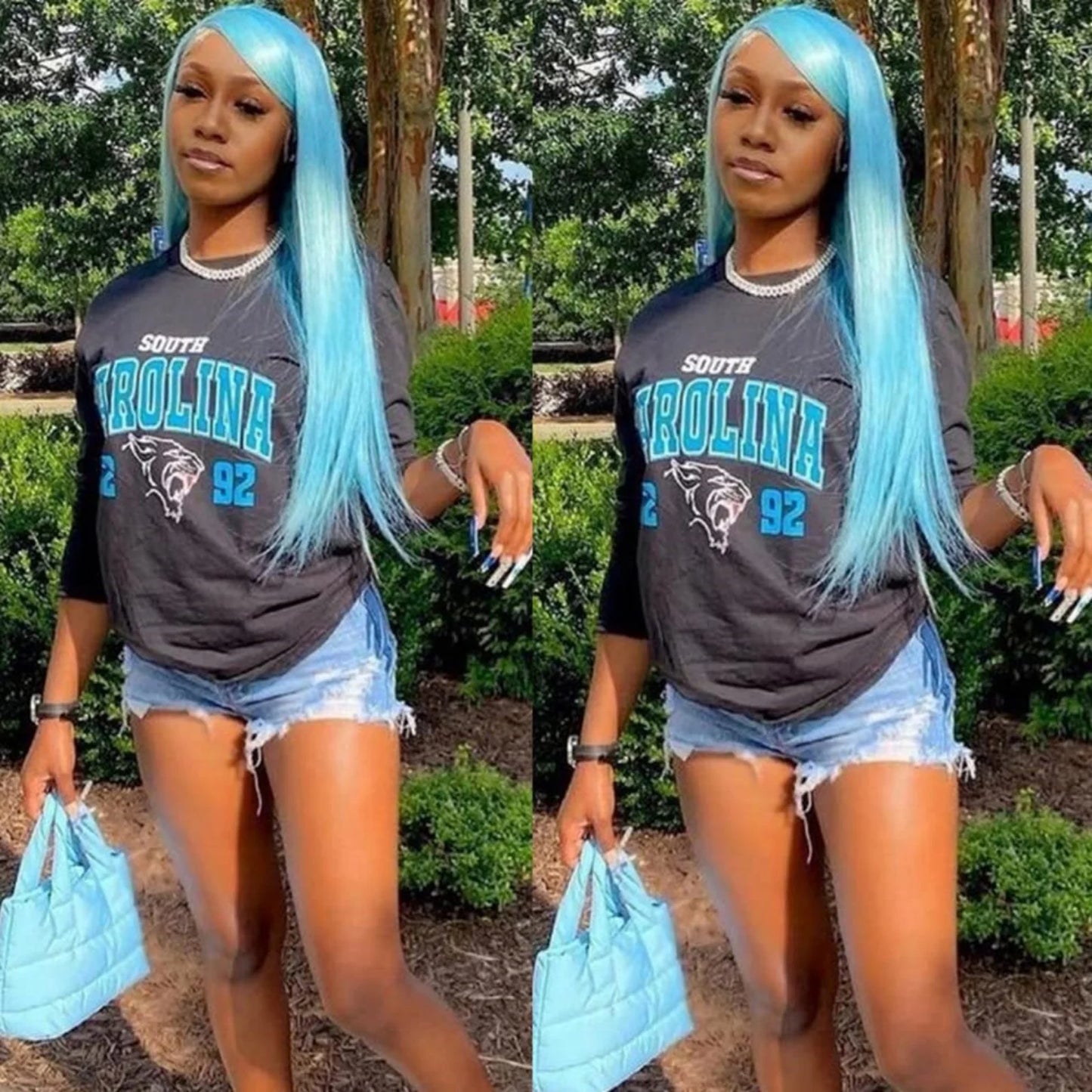 Blue Wig Long Straight Synthetic Lace Front Wig Glueless Ready to Wear Cosplay Party Light Blue Hair Lace Frontal Wigs for Women