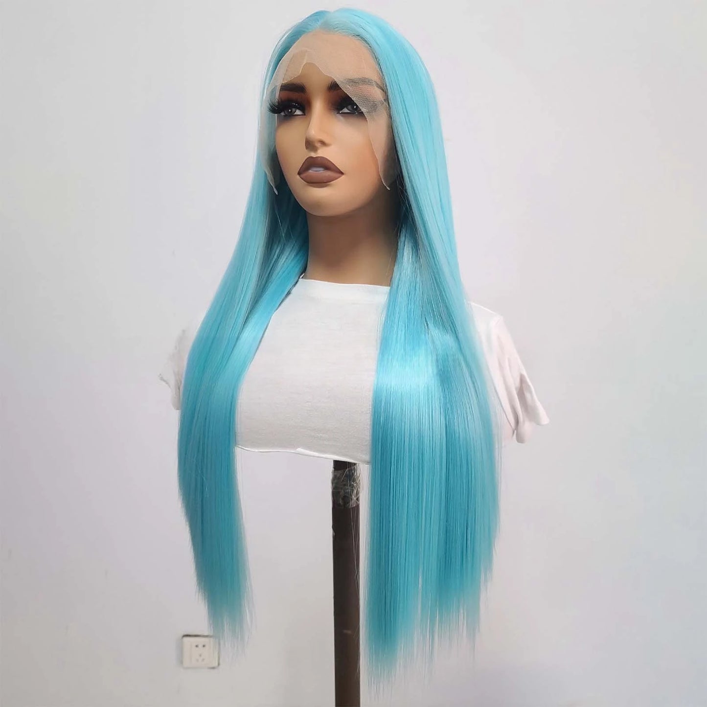 Blue Wig Long Straight Synthetic Lace Front Wig Glueless Ready to Wear Cosplay Party Light Blue Hair Lace Frontal Wigs for Women