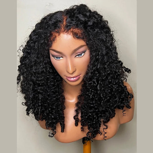 Soft Natural Black Glueless 180Density Kinky Curly 26Inch Long Deep Lace Front Wig For Women With Baby Hair Preplucked Daily